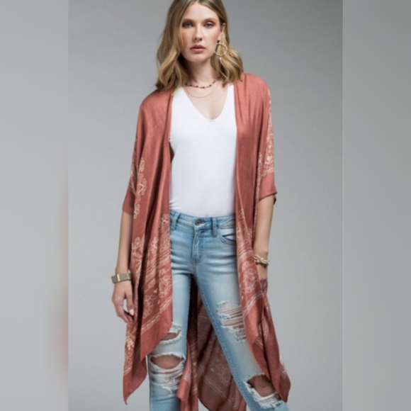 Mandala Kimono Paisley Print Scarf Cover-Up Duster - Picture 2 of 4